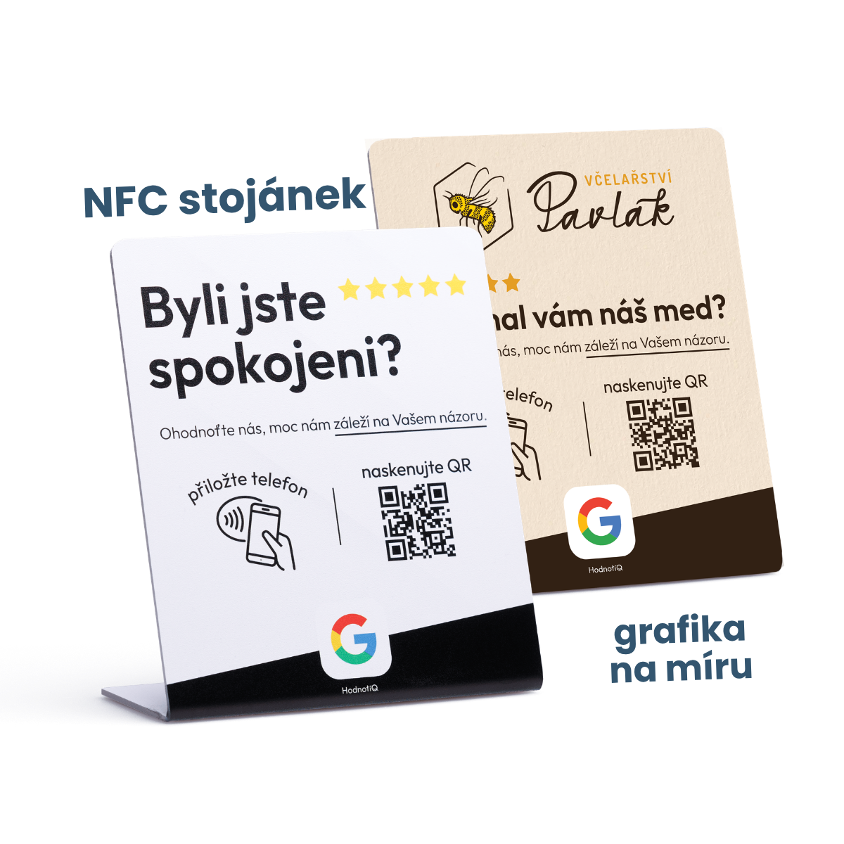 NFC a QR stojánek Hodnotiq pro sběr Google recenzí