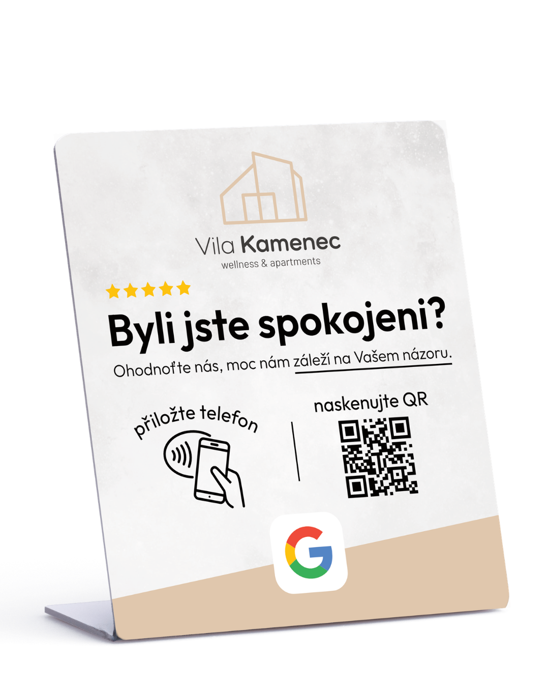 NFC stojánek na Google recenze — Vila Kamenec